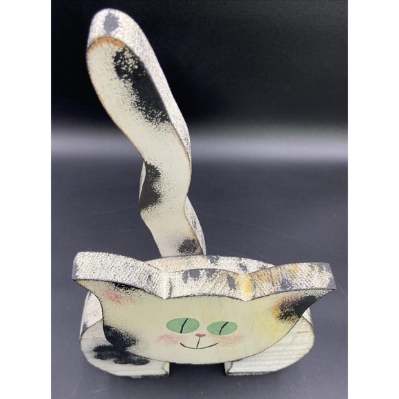 Halloween White, Black Cat Hand Painted Wooden Kitty Lover Wood Figure 9” - Picture 6 of 11